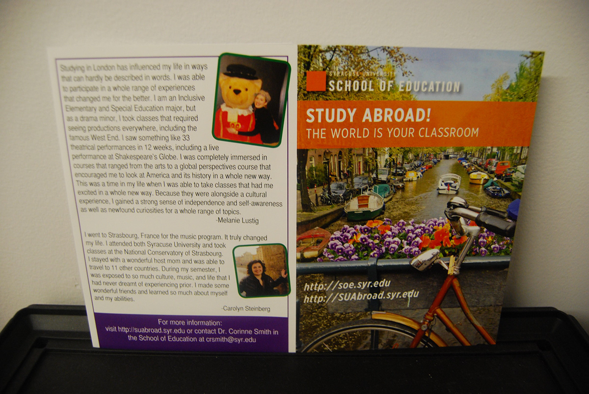 Syracuse University School of Edcuation study abroad pamphlet tri-fold Valentina Palladino abroad Travel