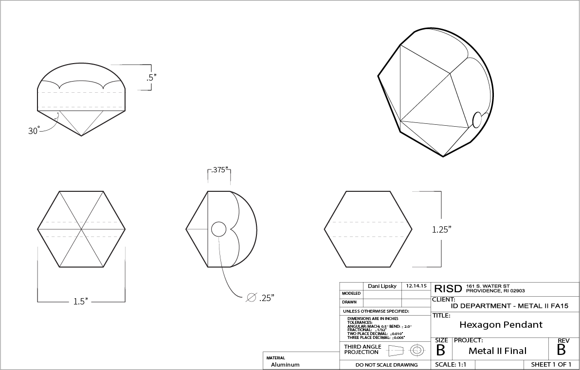 hexagon pendant lathe Bridgeport metal Necklace