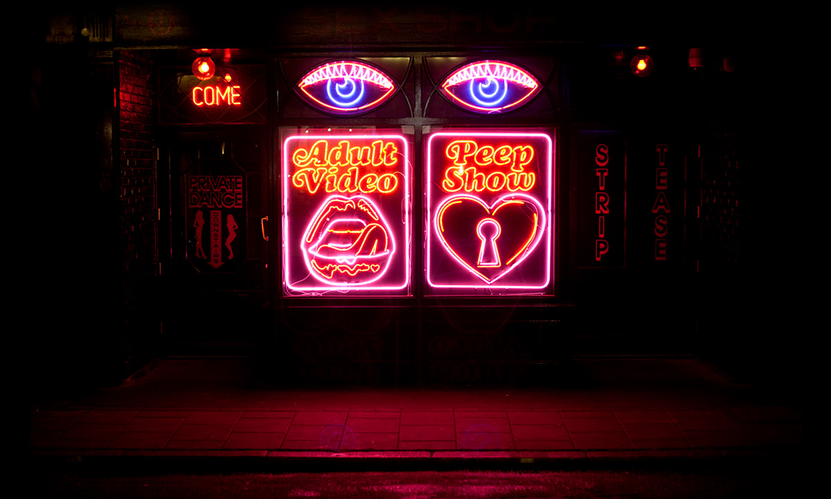 custom typography storefront design Custom Signage neon signs lights lips night eyes facade Sign design Street London secret HAND LETTERING arrow