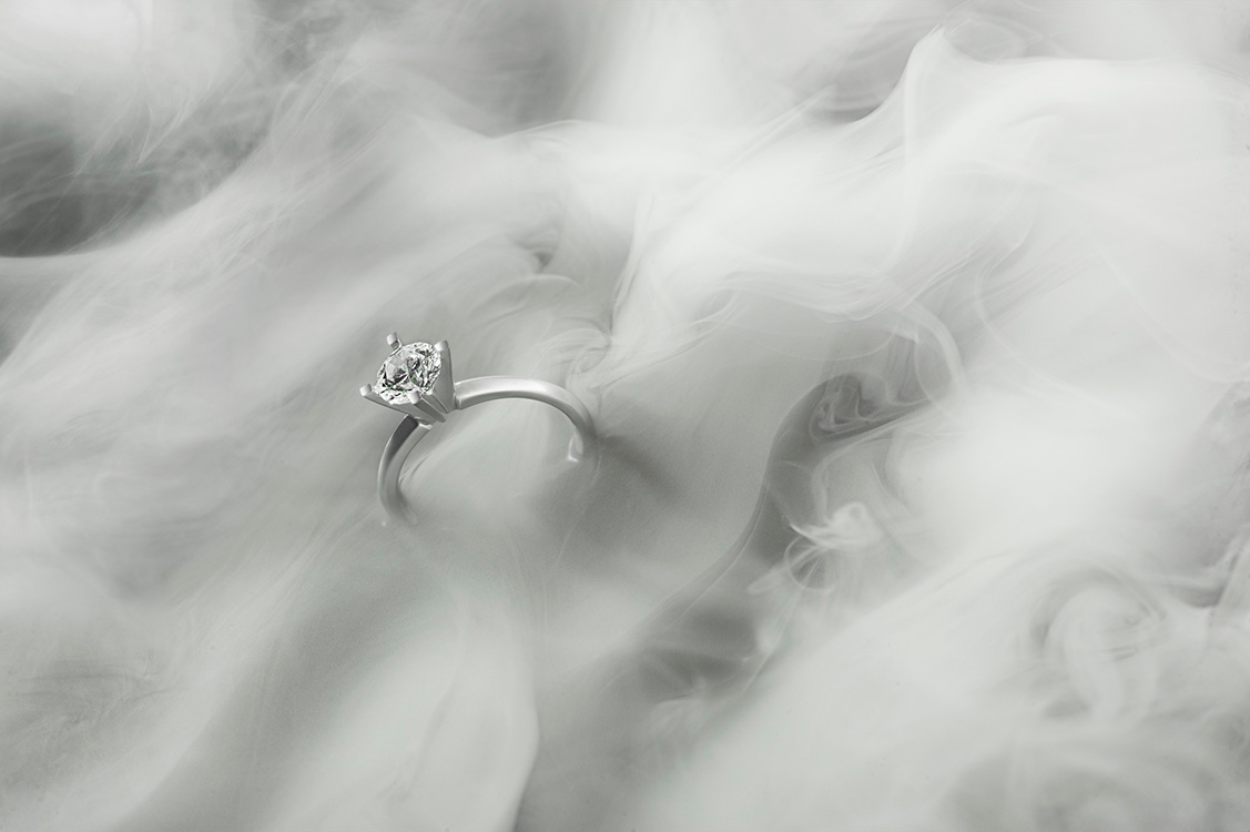 Jewellery rings diamonds water smoke ice ink earrings studio macro
