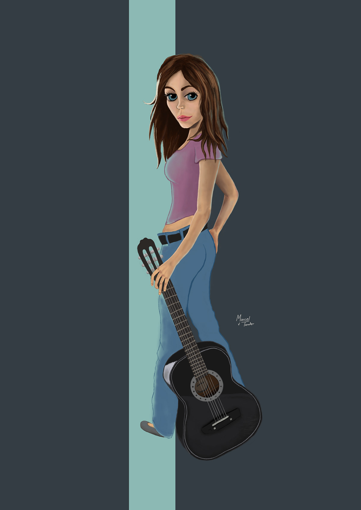 GUITAR GIRL guitar digital painting girl