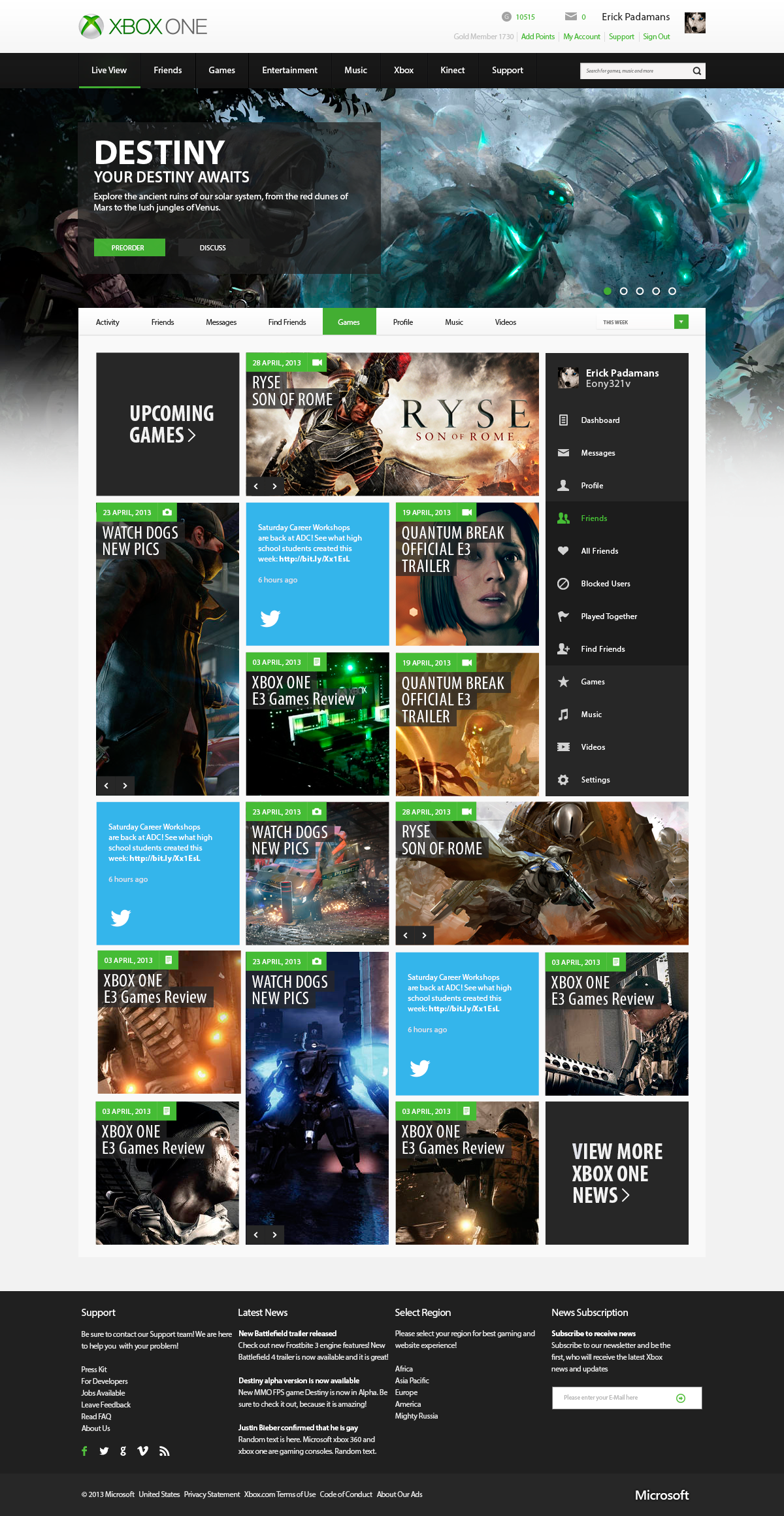 xbox XBOX 360 xbox one console Gaming Blog video-games redesign 960 Grid social site redesign
