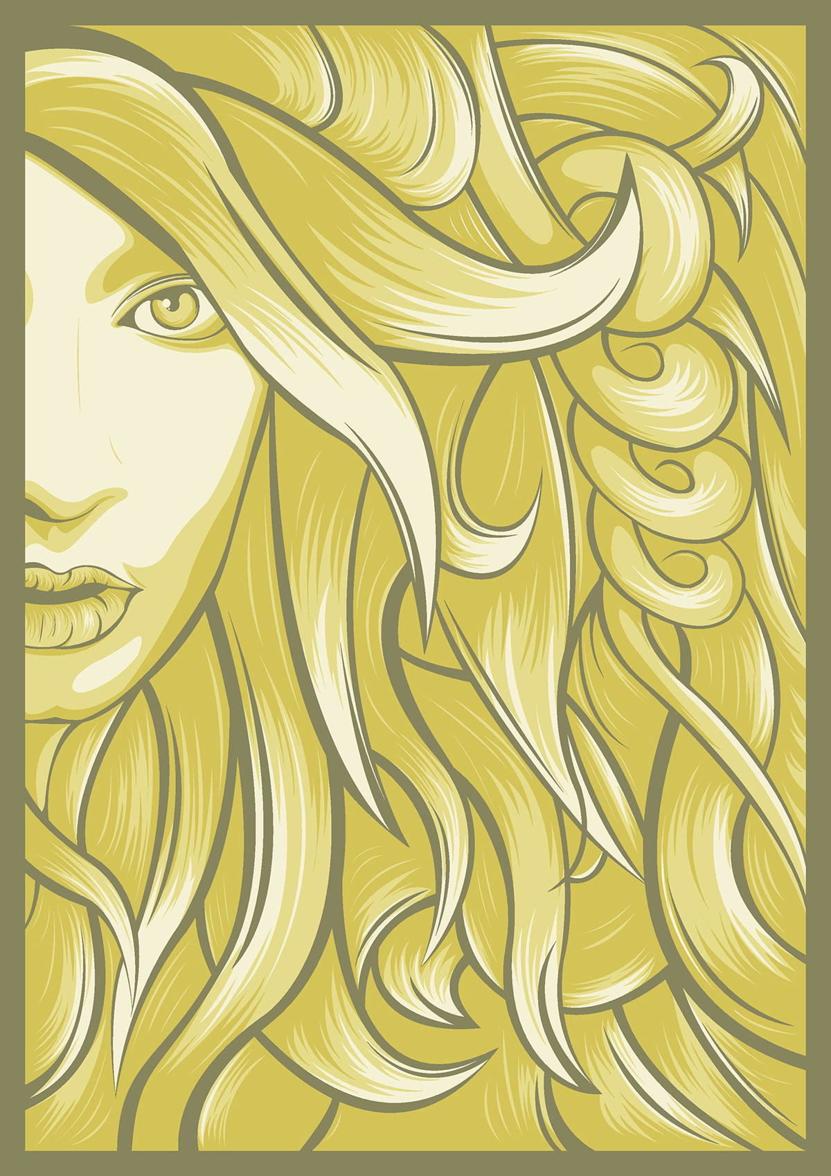 InDesign Illustrator vectors yellow face portrait girl lips hair vine eye colour