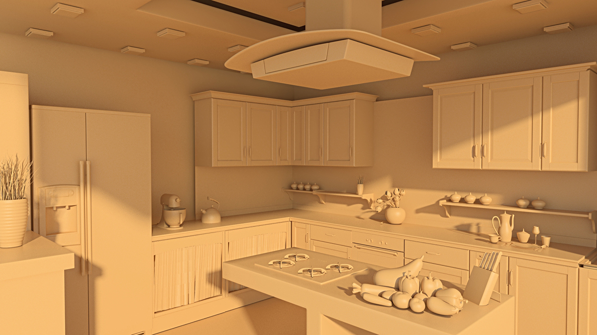kitchen Interior design 3D model vray lighting texturing