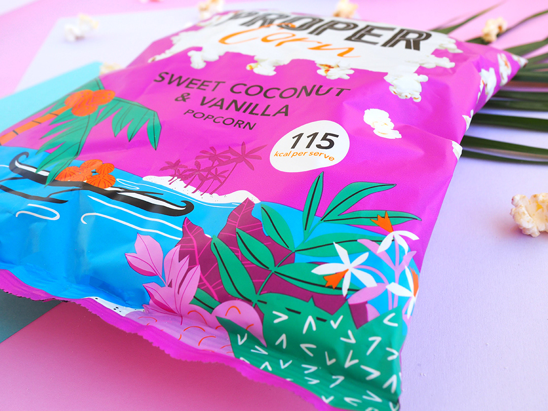 popcorn propercorn package design  Tropical Coconut Food Packaging delicious color bright Fun