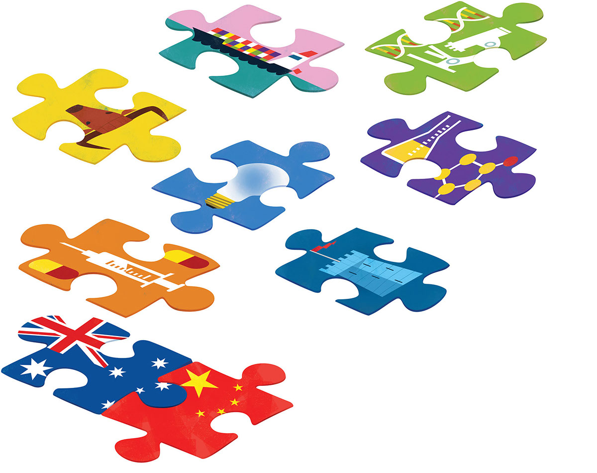 business jigsaw puzzle conceptual illustration china autralia trade