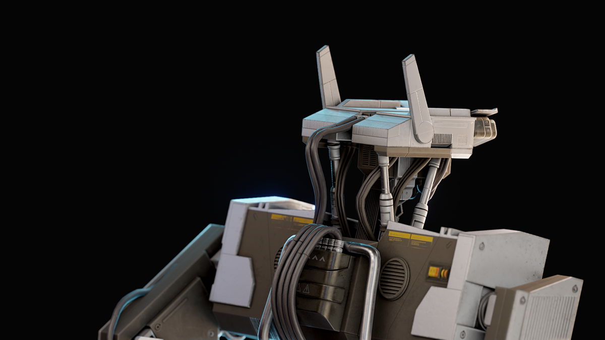 robot mecha Scifi 3D Render Retro 80s Cyberpunk sci-fi