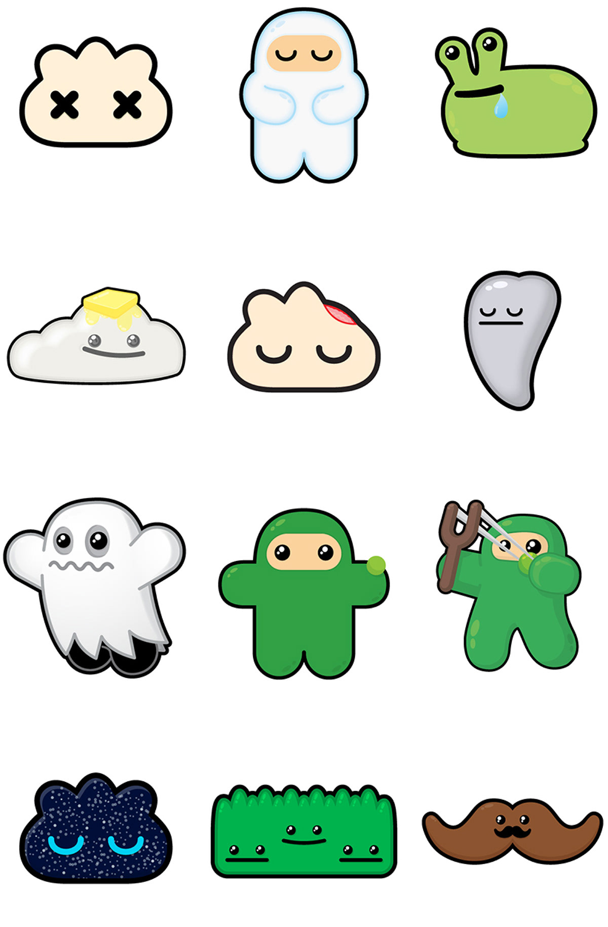 Ninjatown shawnimals vector iconic characters cute moustachio cute characters mustache monsters