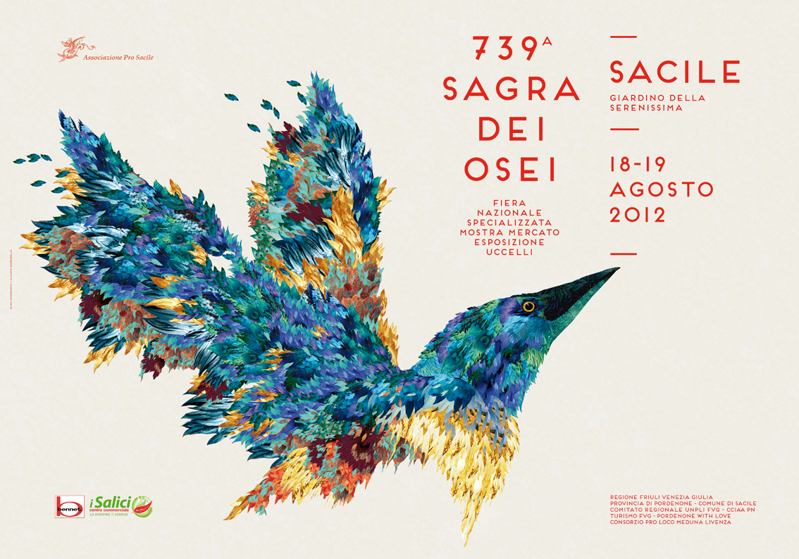 Poster Design Sagra dei Osei italian design Sacile folklore festival Digital Collage bird textures feathers wings