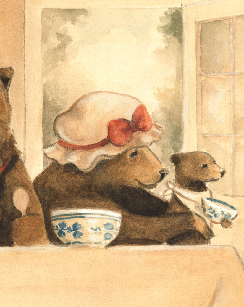 goldilocks bears Three Bears fairy tale storybook book children's art watercolor Classic literature woodland once upon a time family