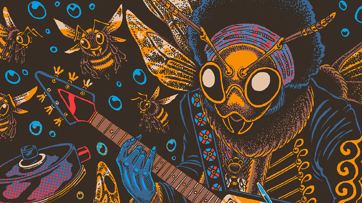 poster music design beetronics Caramurú guitar handmade psychedelic art pop