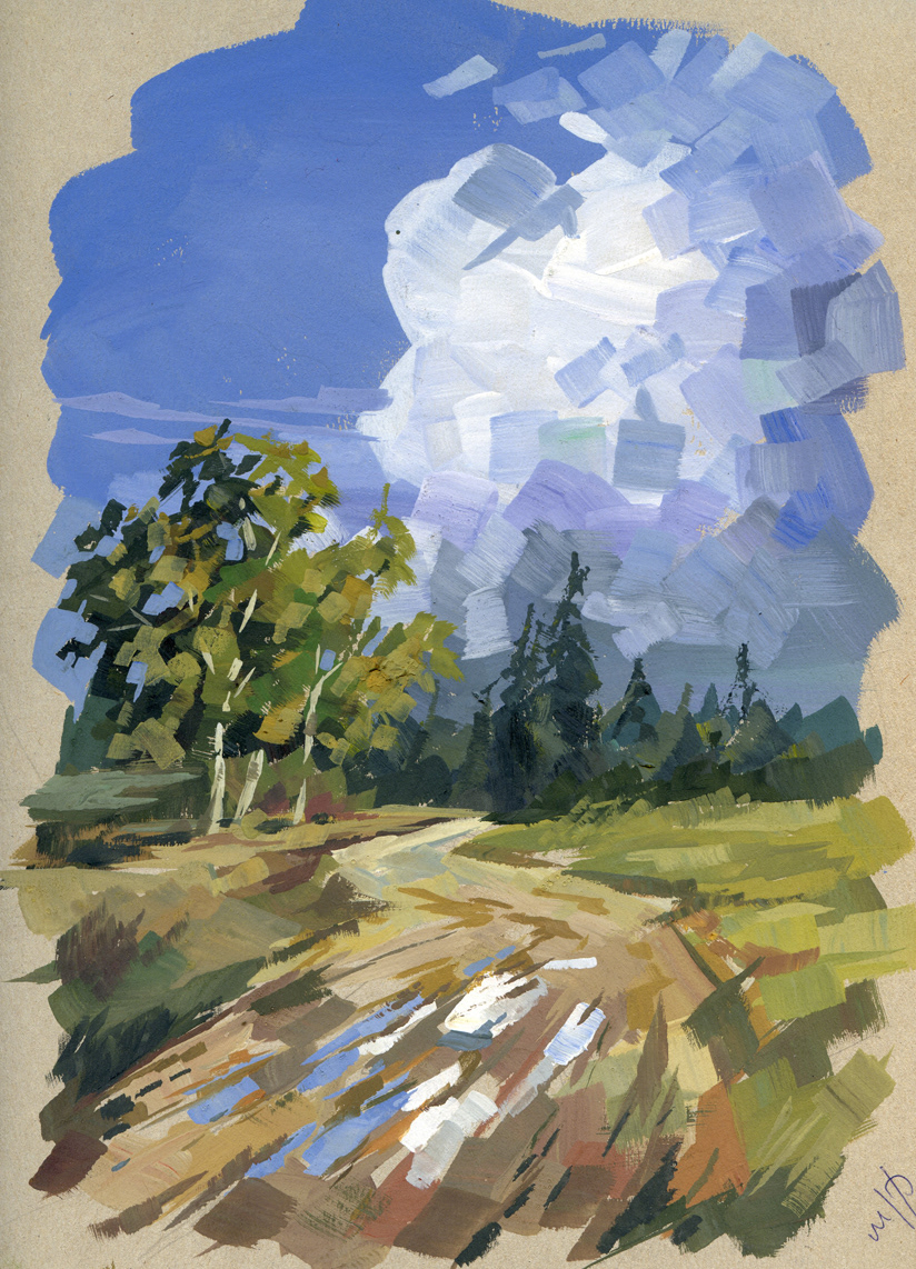 Landscape watercolor oil