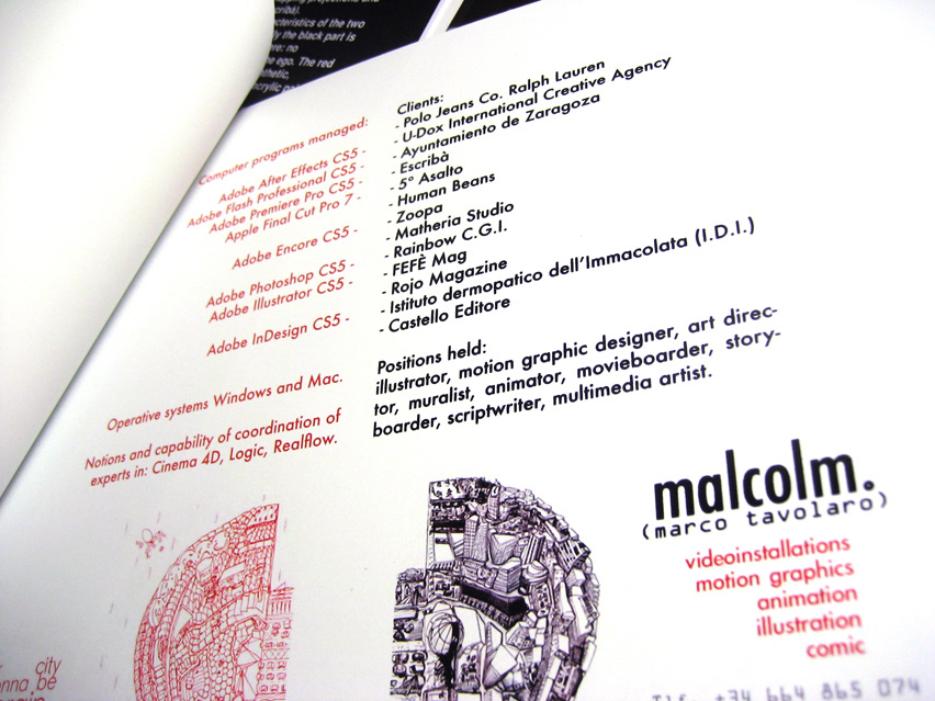 Curriculum Vitae C.V. Malcolmo Marco Tavolaro original presentation visiting card