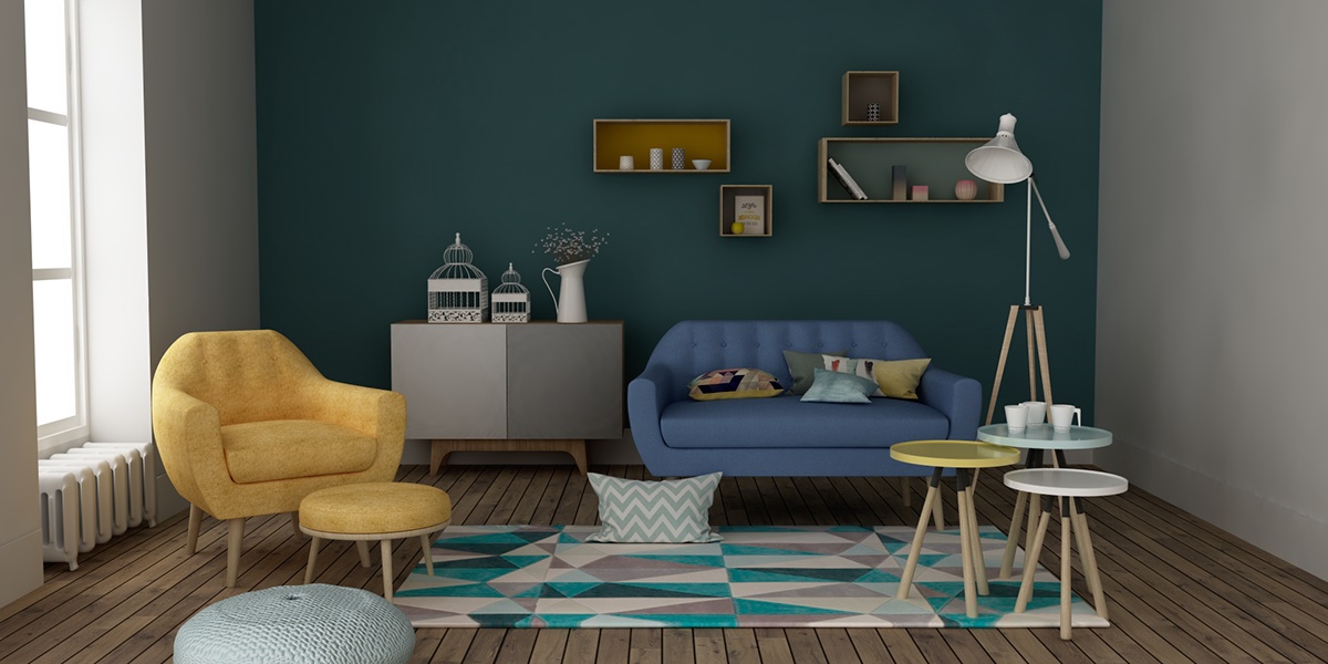 Interior design interior design photoshop cinema4d vray light colors living room sofa armchair table coffee