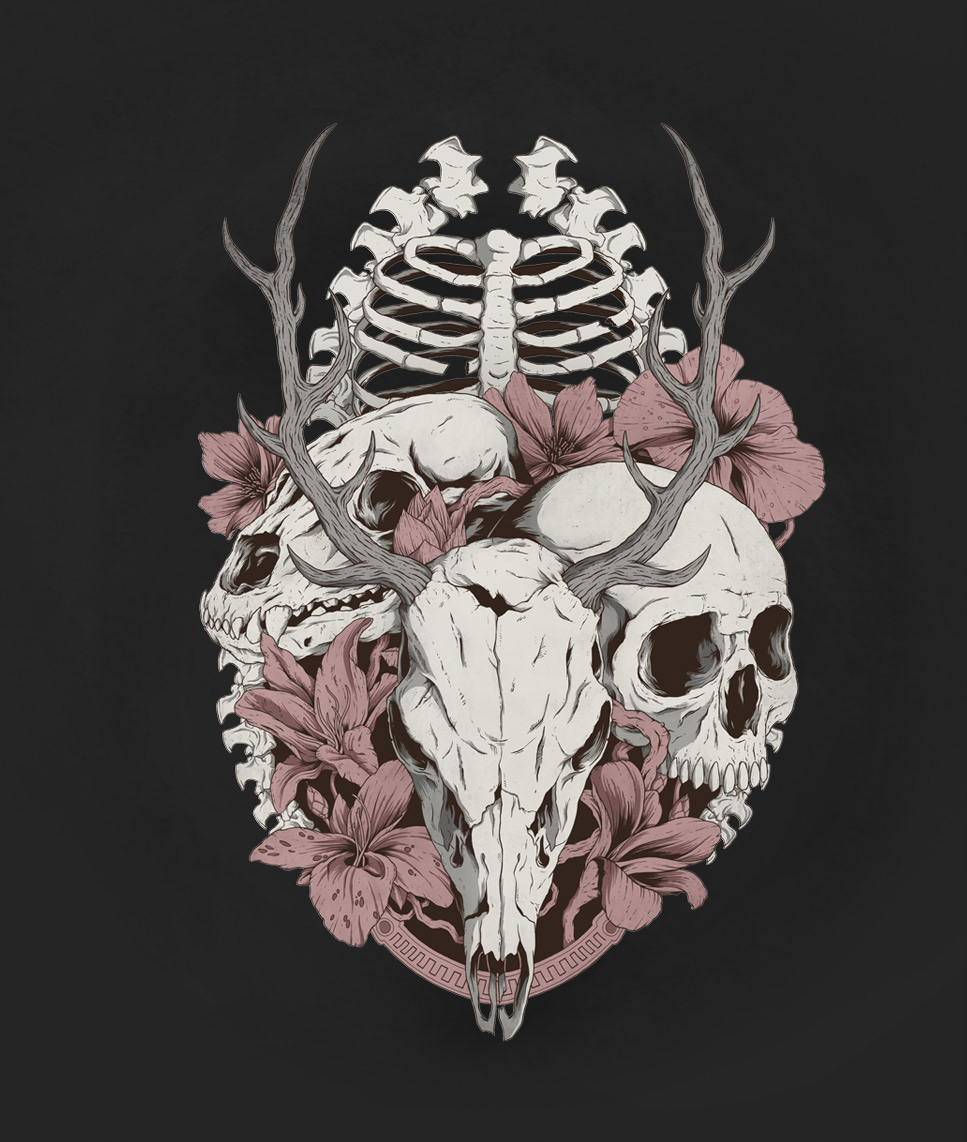 skull pagan Nature flower Plant design symbol draw sketch lineart photoshop student wacom intous