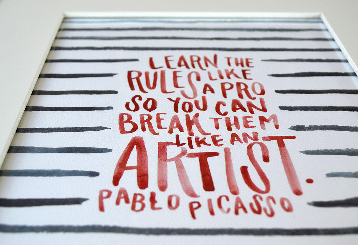 watercolor quote Picasso stripe HAND LETTERING brush lettering
