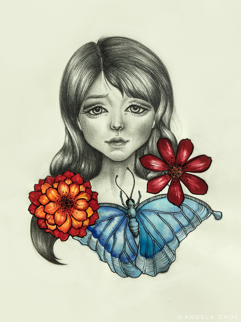 graphite pencil prismacolor ColorPencil girl portrait doodle sketch art artwork floral