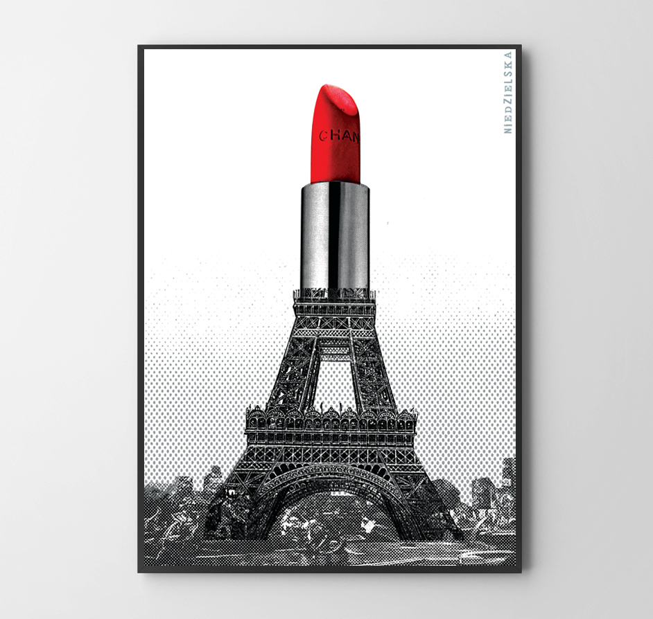 chanel fashion illustration lipstick red collage