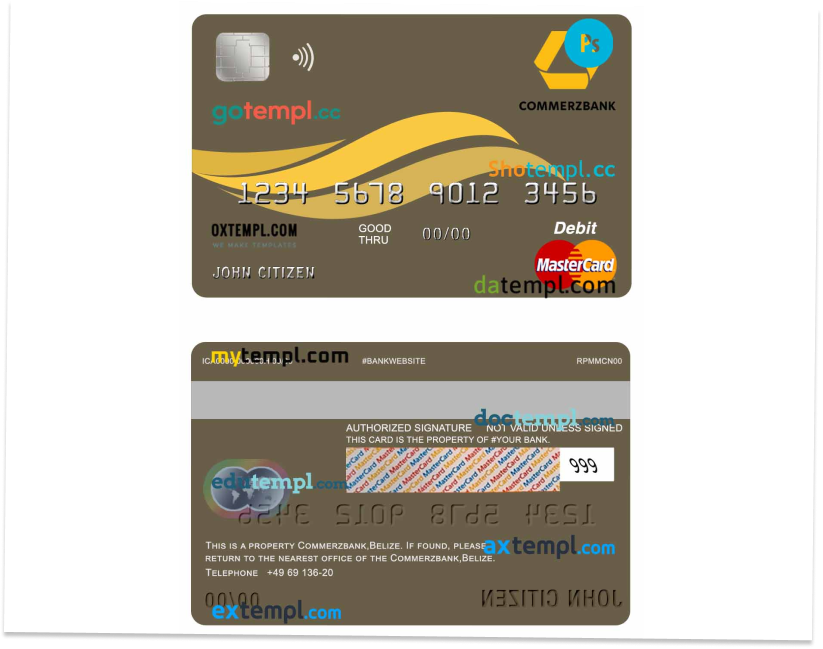 Bank belize credit card design designer editorial mastercard psd template templates