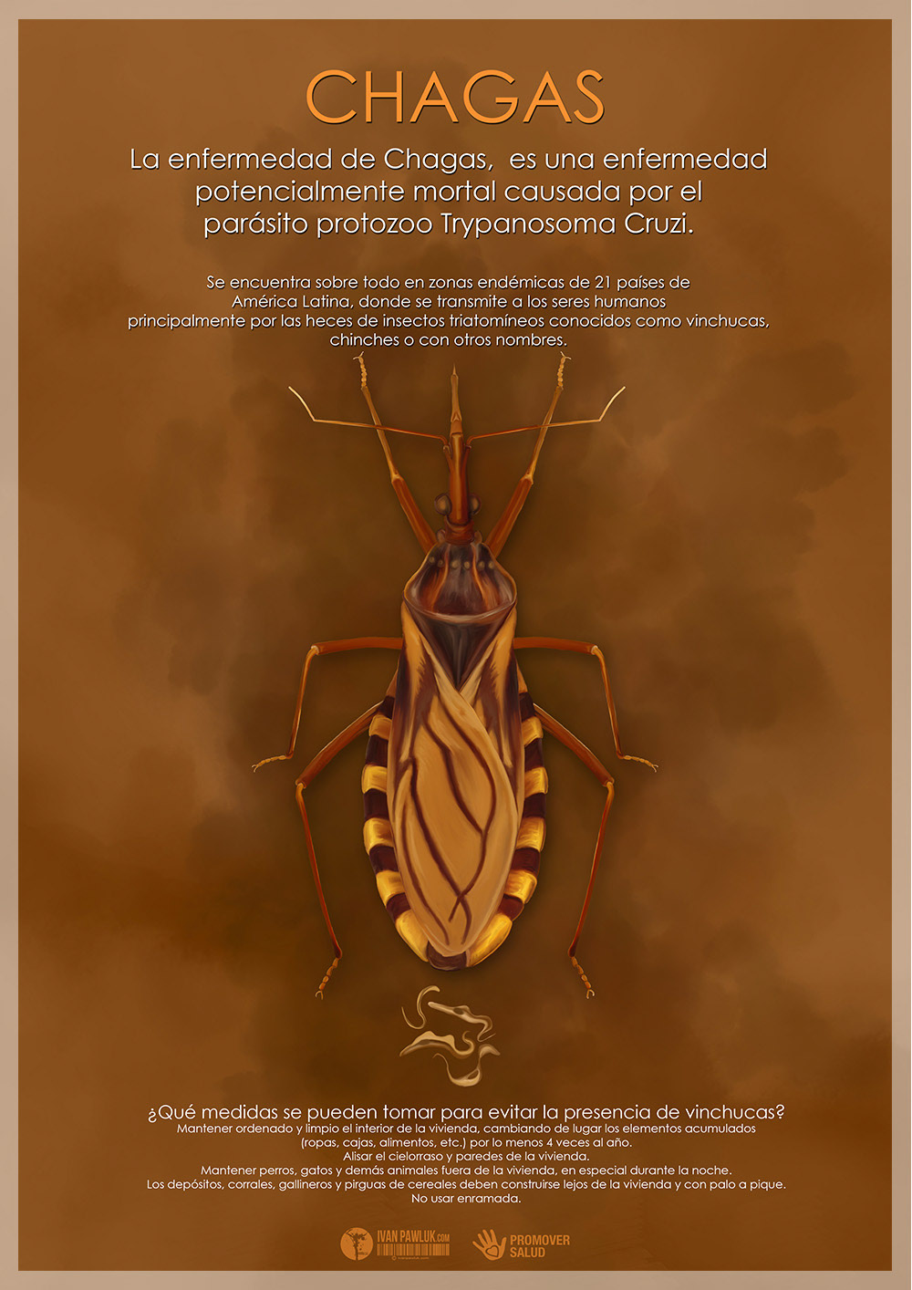 Triatoma infestans Trypanosoma cruzi vinchuca chagas tripanosomiasis ivan pawluk dibujo pintura Digital Arte enfermedad de Chagas