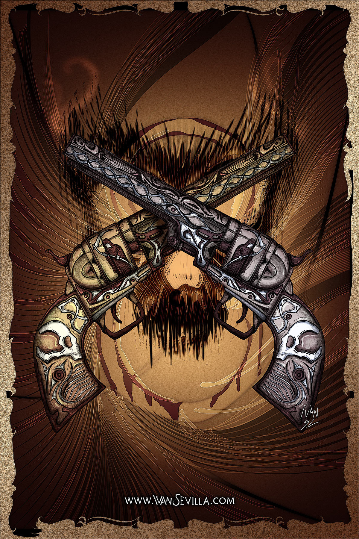 art digitalilustration grimreaper Gun ilustration poster Revolver skull