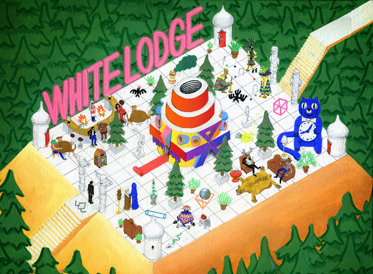 twin peaks white lodge lodge dream dreamy forest woods surrealism no space no time no dimension jazz bar temple gouache