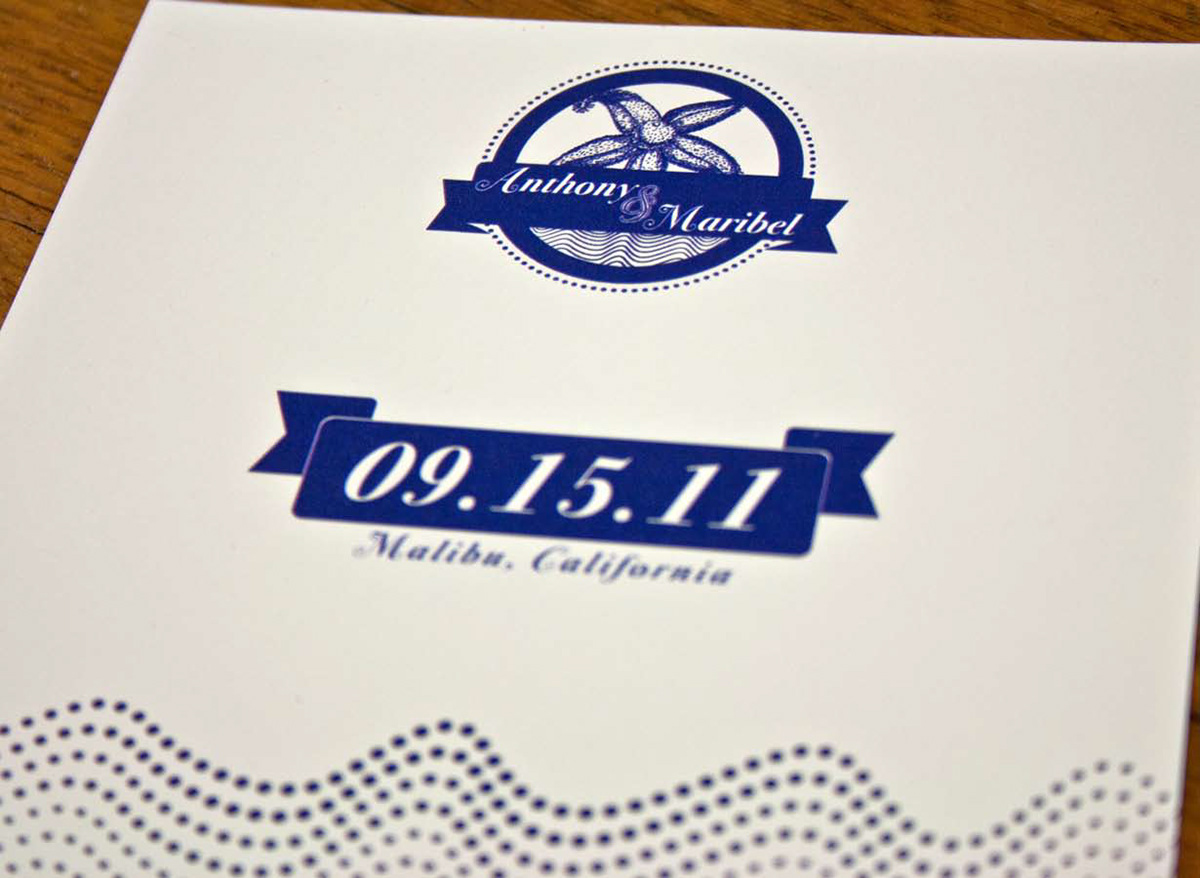 wedding invites save the date MALIBU hand-stitched