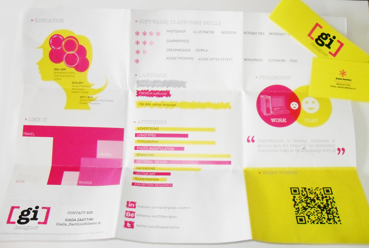 Self Promotion CV brendig print din magenta yellow gidesigner blackandwhite
