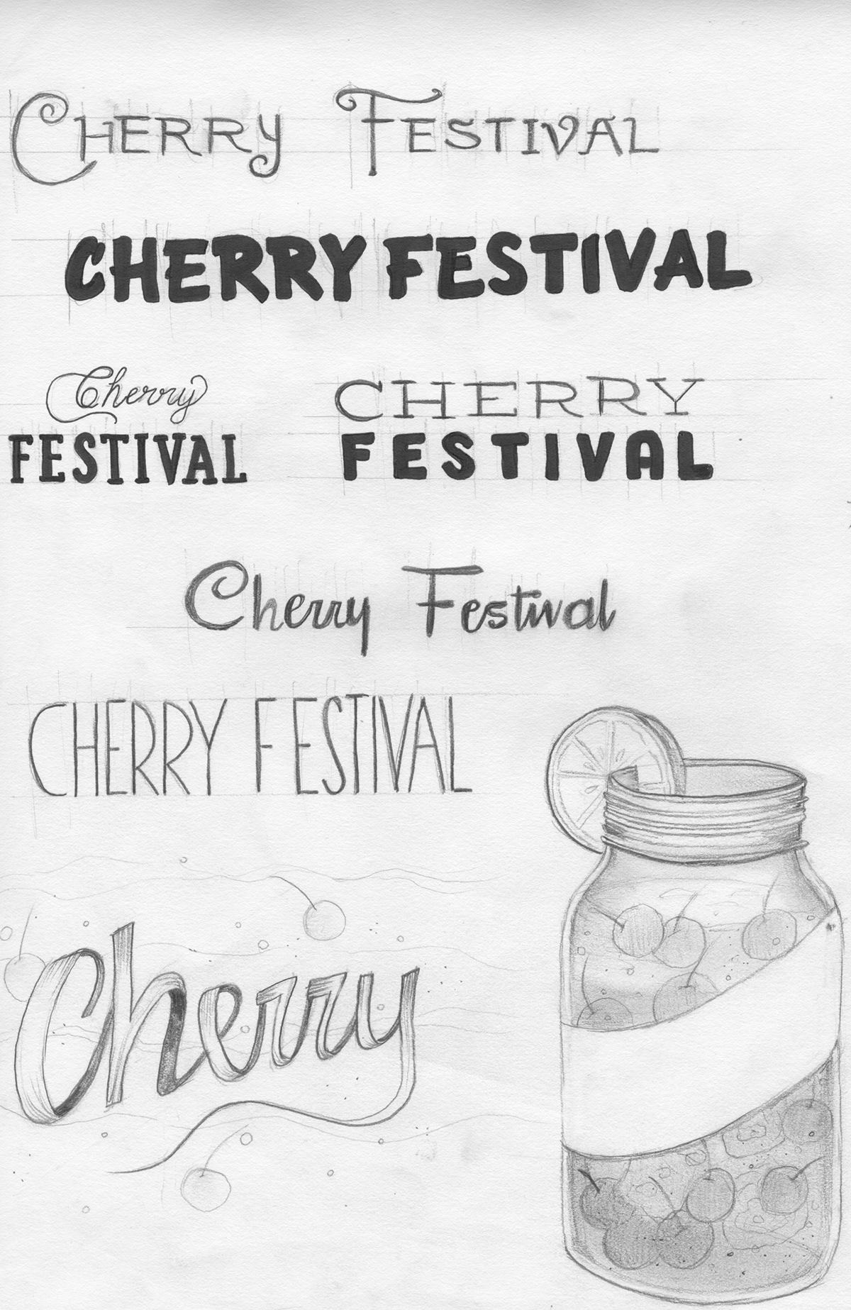 poster Cherry Festival  Traverse City Michigan summer festival cherry design paint hand drawn rendering