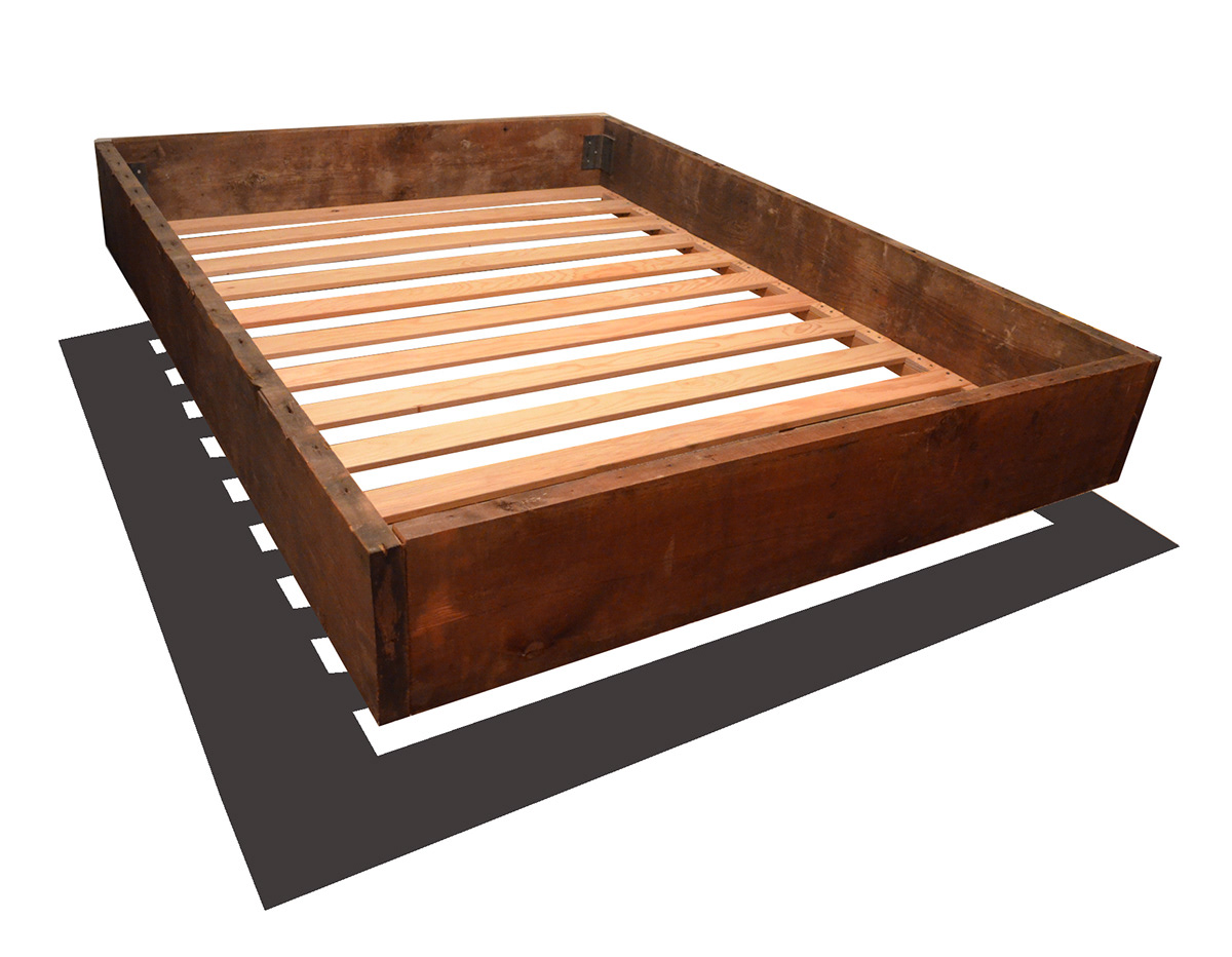 floating bed frame reclaimed material