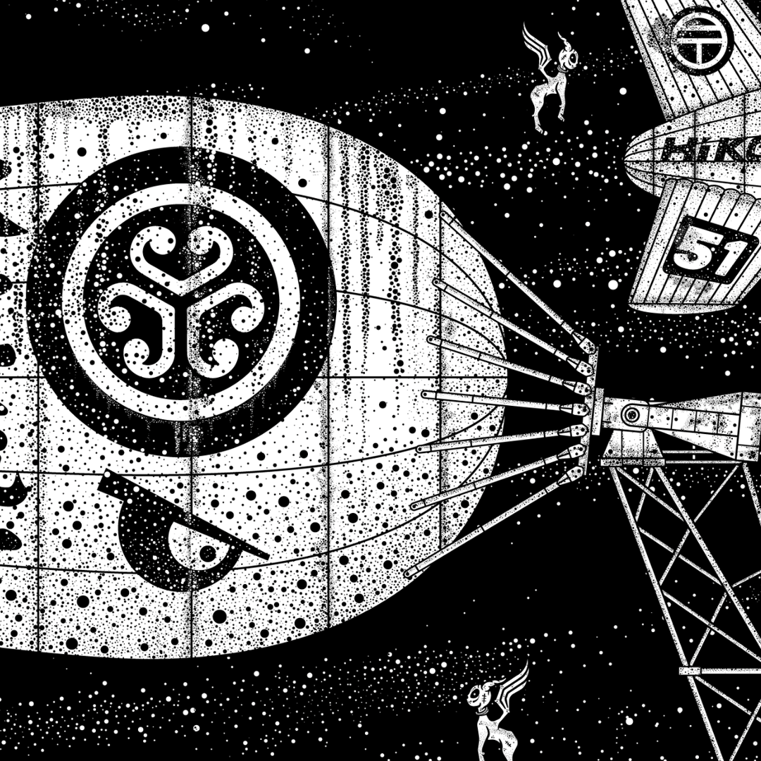 dreaming demons Leffe Goldstein airship airballoon black and white monochrome Digital Art  ILLUSTRATION 