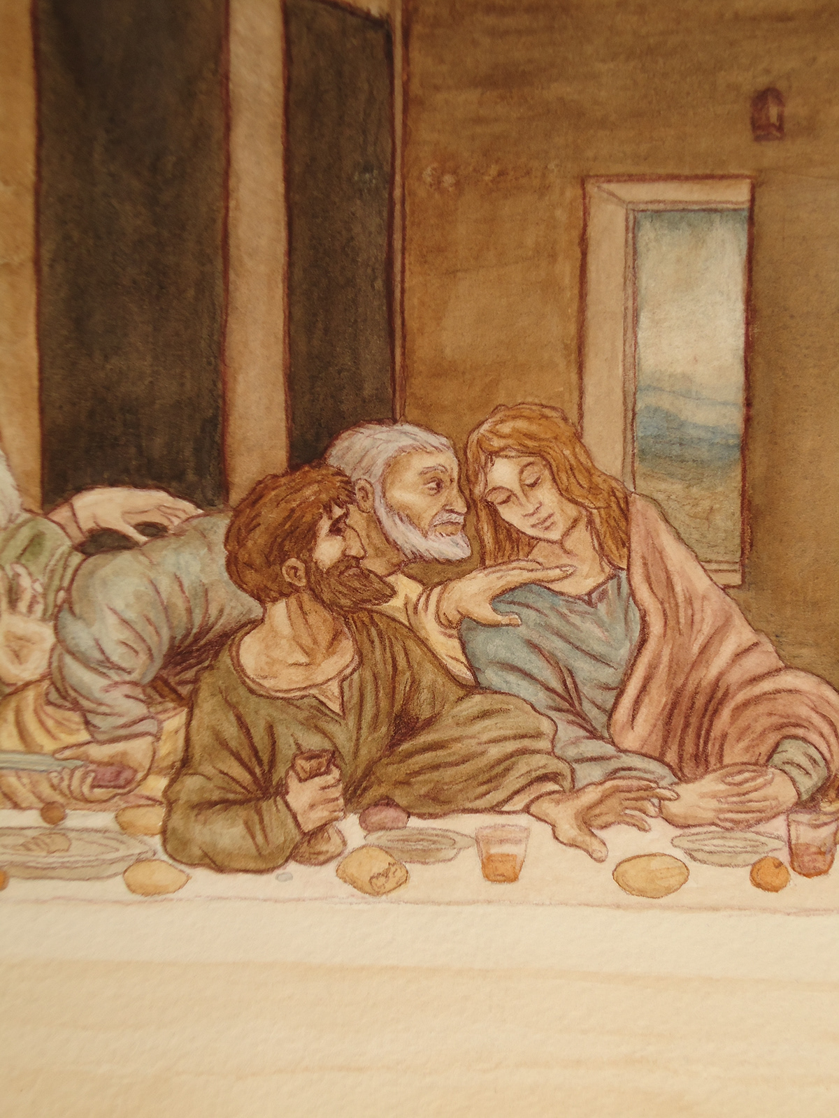 Last Supper watercolor Master Copies leonardo da vinci Jesus Christ The Apostles Renaissance men bible religion Christianity commissions