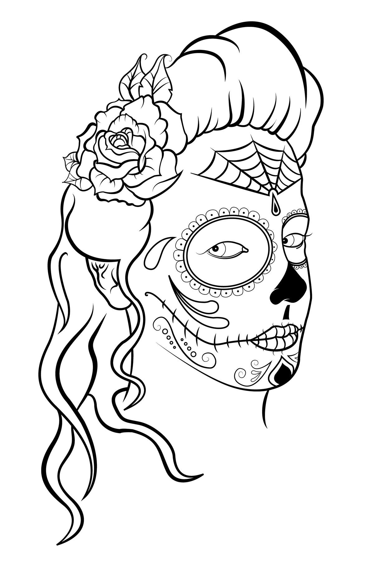 tattoo design Katrina old school tattoo Costa Rica skull elegant skull  dead color society6 clothes products zombie rose print