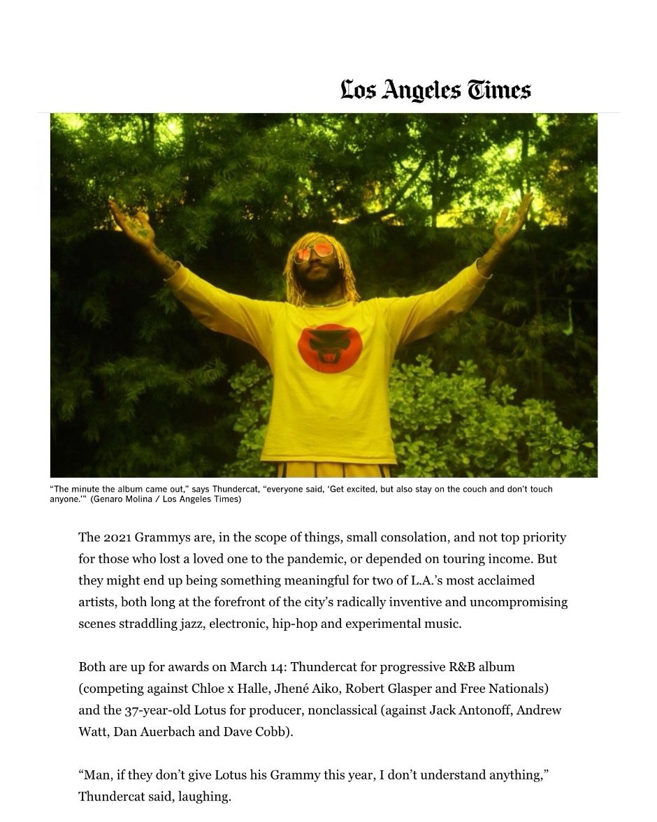 artist brainfeeder designer LA Times Merch merchandise musician press thundercat