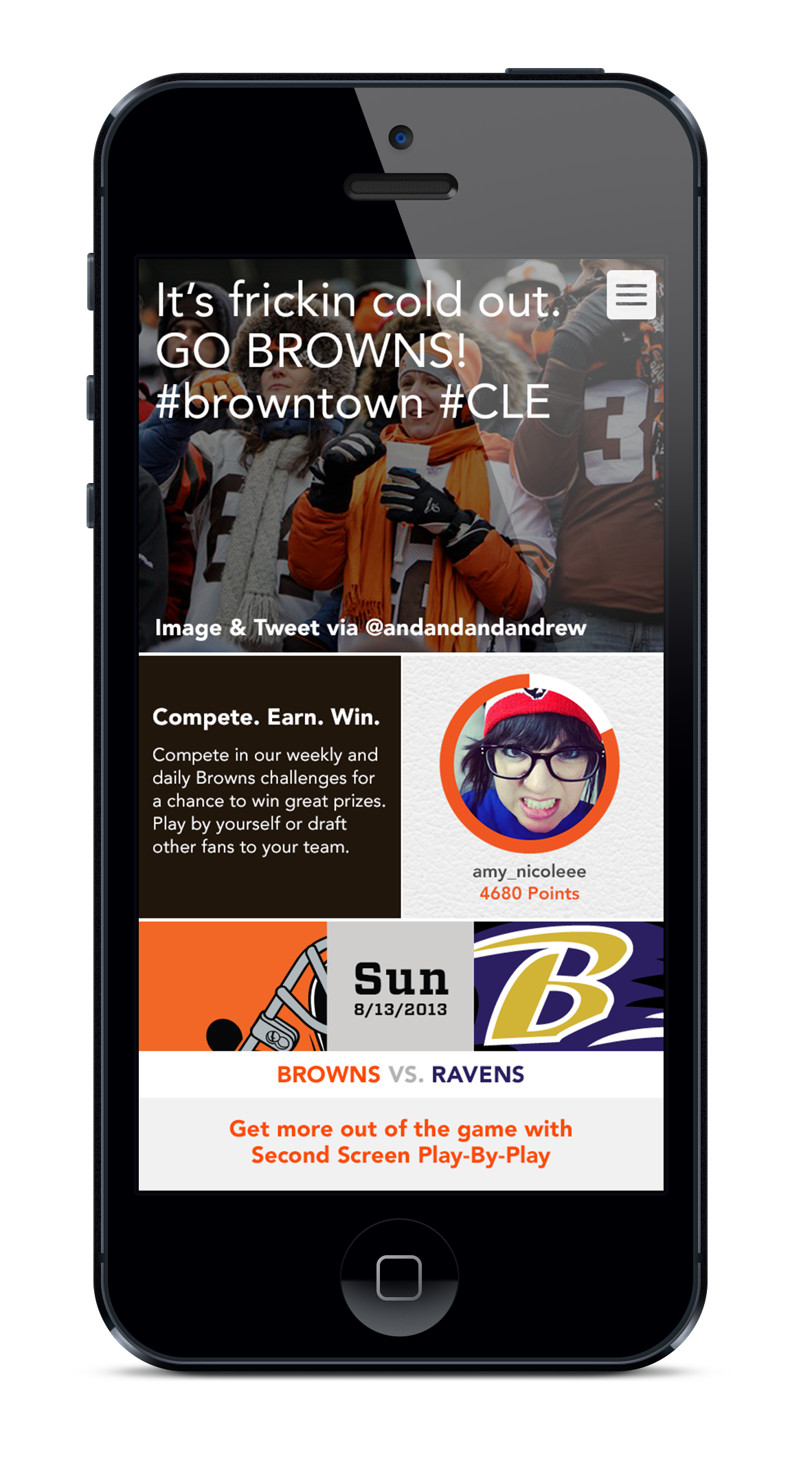 Cleveland browns Cleveland Browns football nfl app sports ESPN 2NS 2 night stand app design