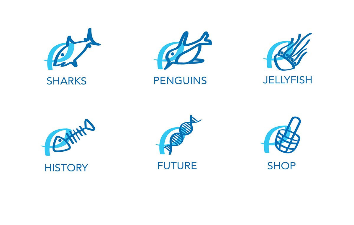 aquarium Website app package colorful watercolor shark penguin Clownfish jellyfish stationary