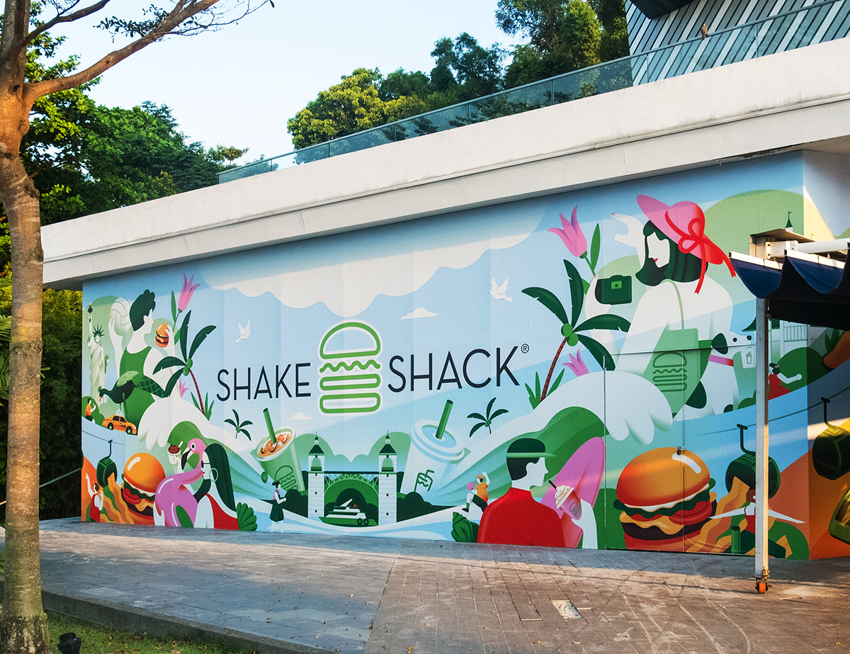 sea beach Illustrator ILLUSTRATION  Mural Holiday Shake Shack burger Food  Advertising 