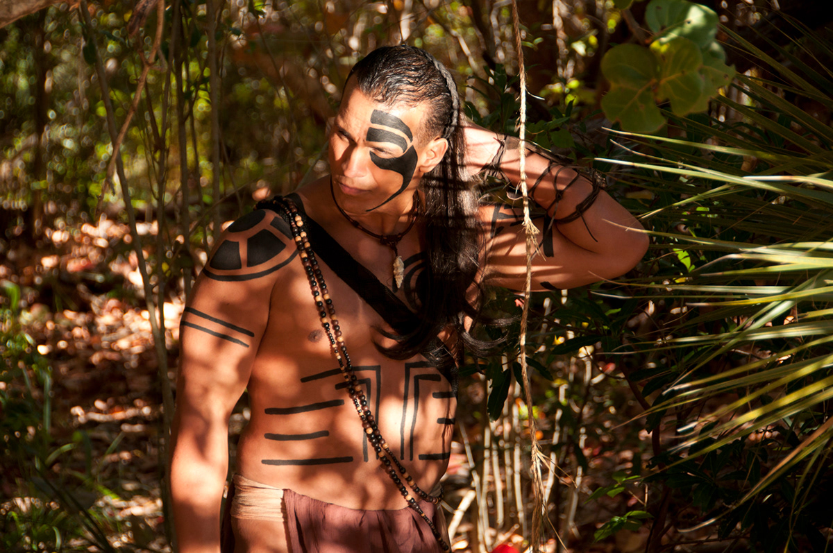 Taino indians short film movie costumes feathers actors hut village time piece makeup tattoos tribal Native beads Loincloth wood Nature forest jungle beach sand props fruits weapons