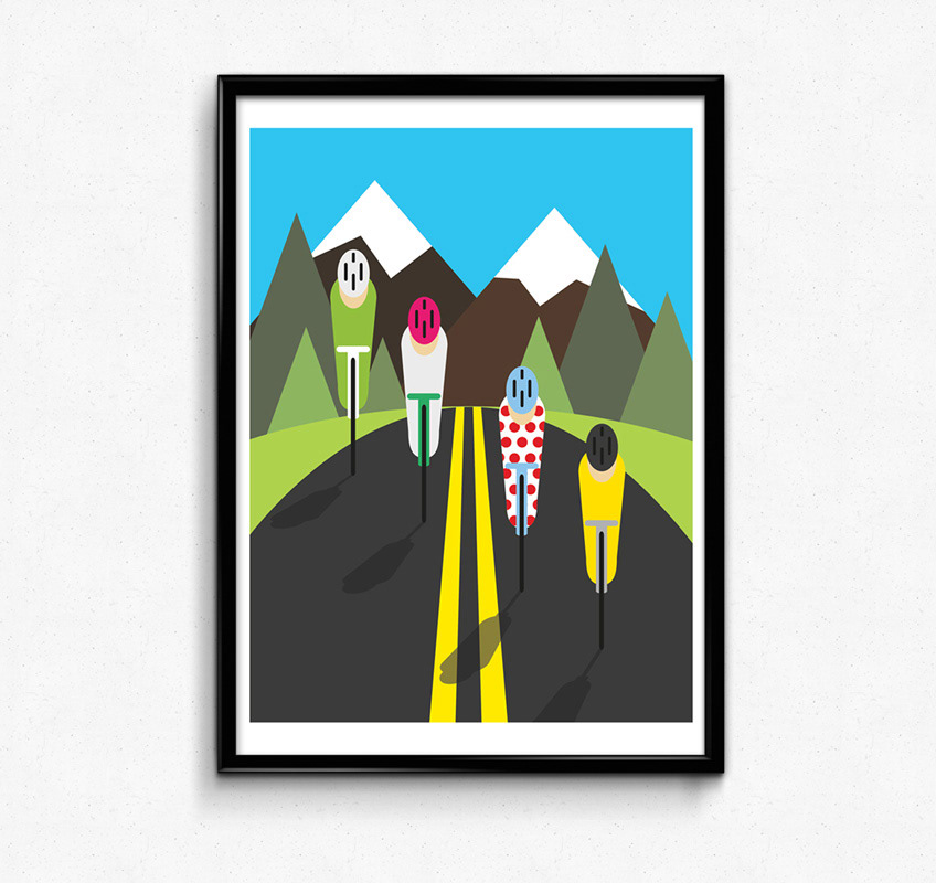 Tour de France Cycling Bike alps sport maillot winners mateo rodriguez flat color Landscape poster