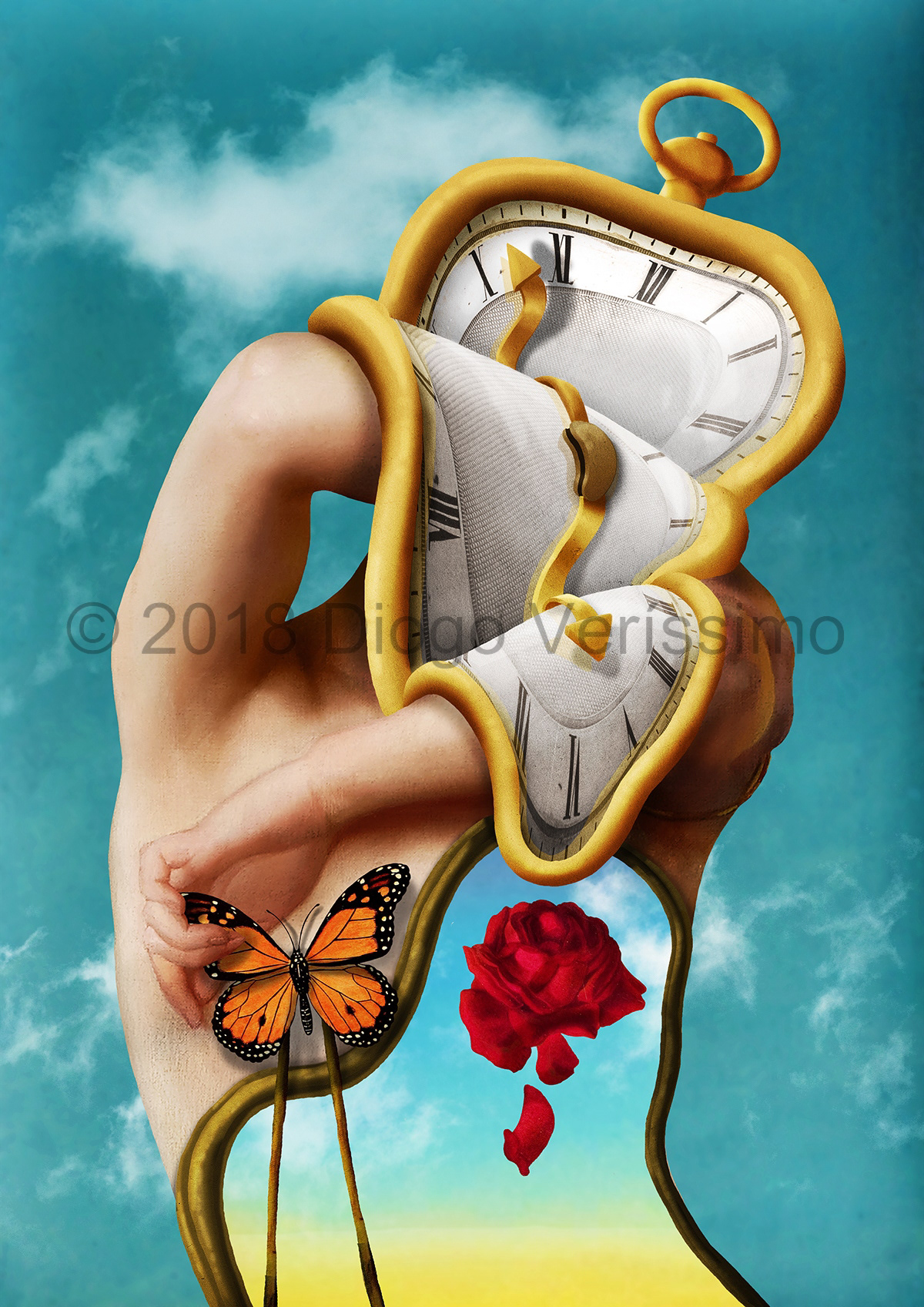 dali dverissimo painting   collage beauty woman time butterfly rose surrealism