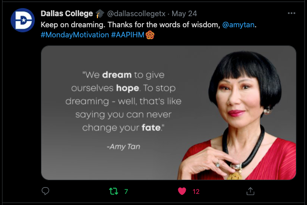 Quote graphic with Amy Tan: "We dream to give ourselves hope."
