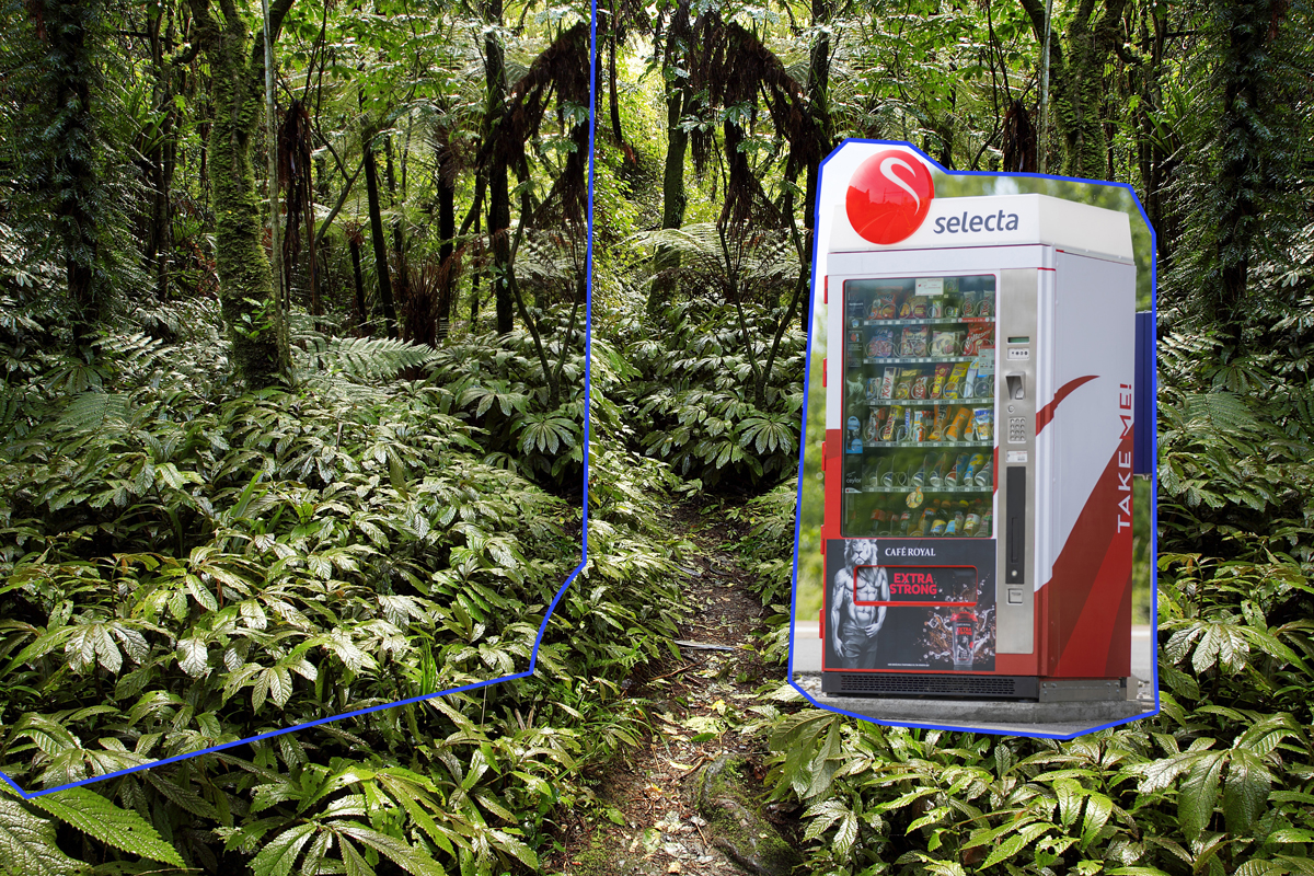 desert rainforest forest North Pole vending machine photomanipulation photoshop poster Photo Manipulation 
