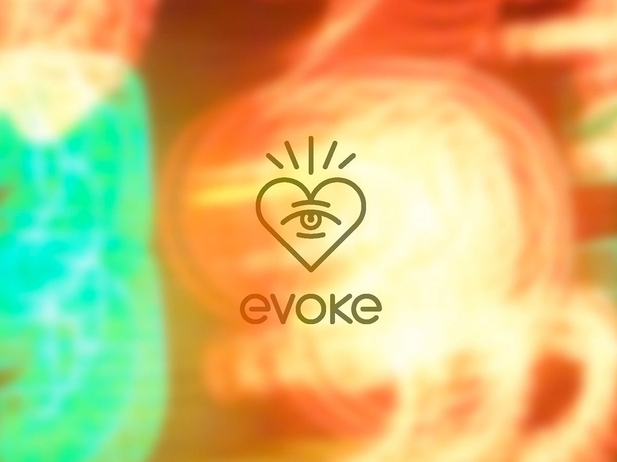 eye heart Evoke identity logo orange red