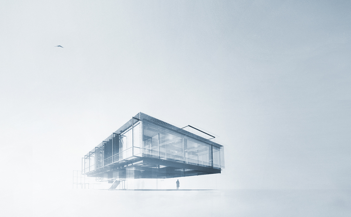 atmospheric visualization rendering graphic pavilion Exhibition  Space  mood season austria winter Fall mist fog