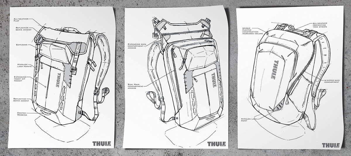 backpack softgoods Thule Urban Paramount rolltop messenger sketch rendering bag back pack soft goods daypack book bag Laptop