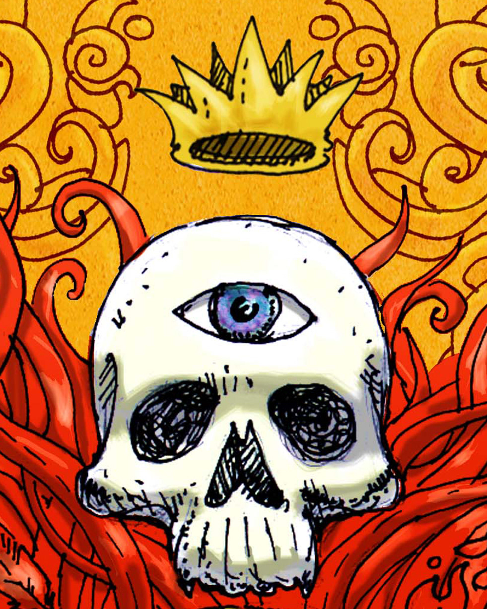 hair red skull eyes crown gold queen