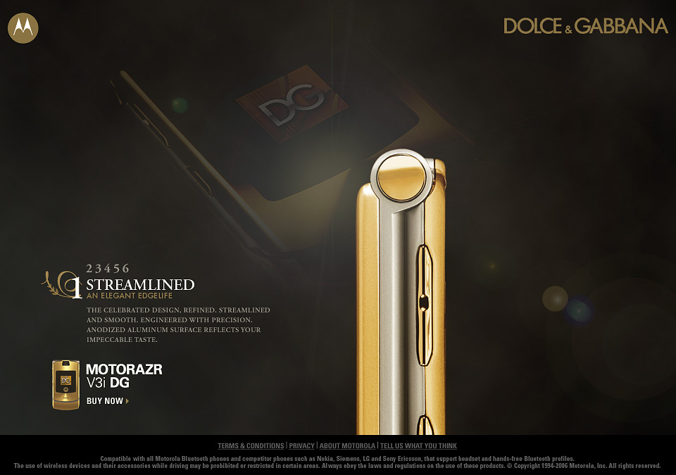 microsite Flash moto motorola Razr Dolce & Gabbana DG phone luxury Fashion 