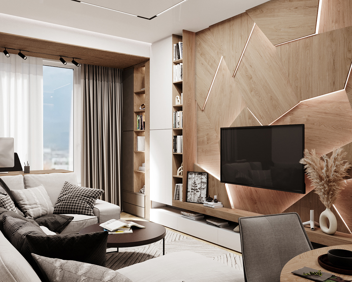 interior design  visualization 3ds max corona Render kitchen living room Hall