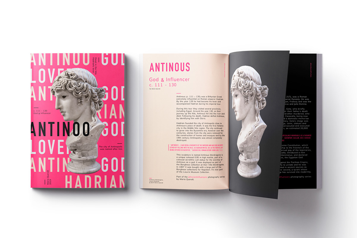 Ancient influencers Photography  editorial magazine louvre museum  Agrippina caracalla Antinous neon ink