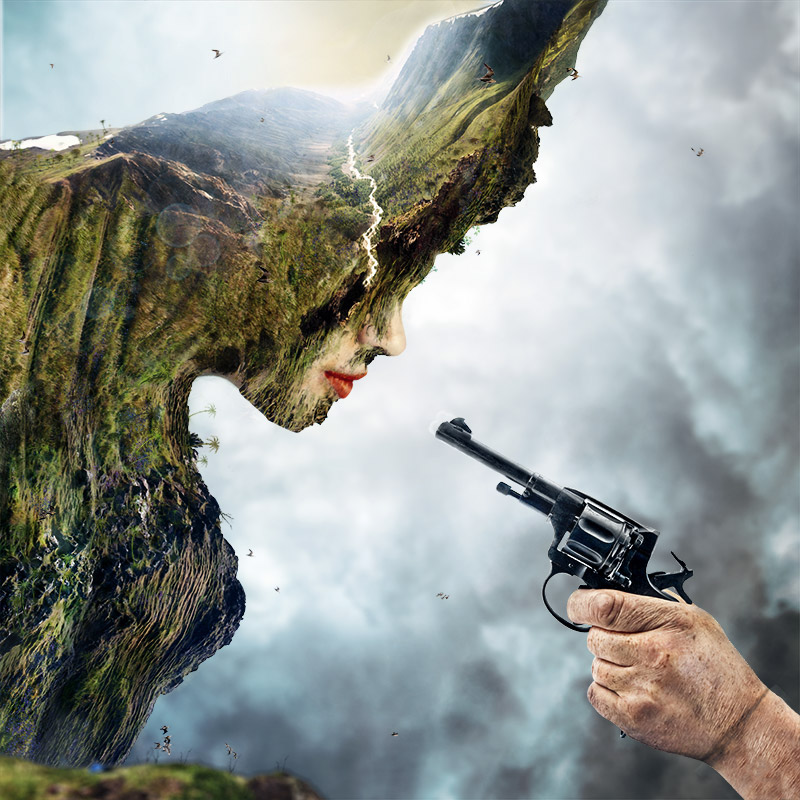Hysterical Minds empathy mother earth global warming Surreal Illustration conceptual illustration  CD cover cd artwork Photo Manipulation  environment destruction photo realism political